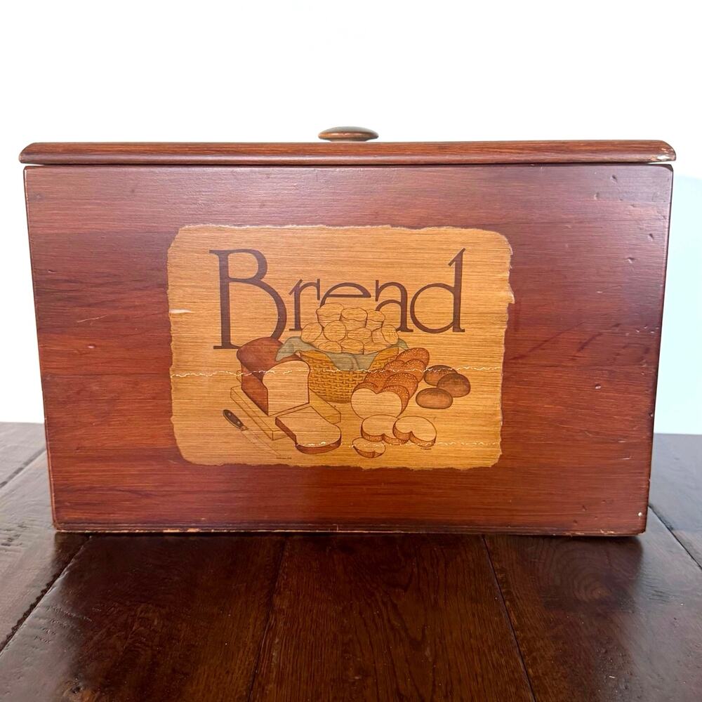 Vintage Wooden Bread Box with Lift-Top Lid | Rustic Farmhouse Kitchen Storage